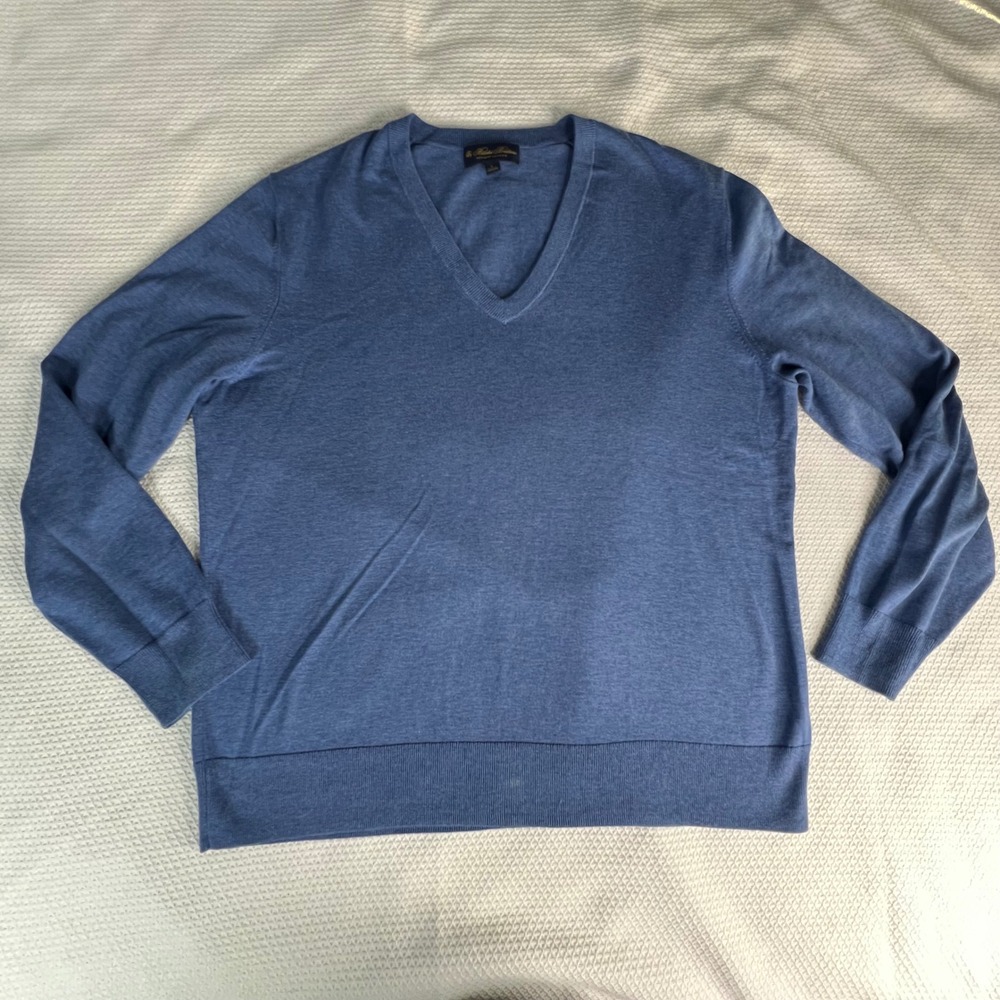 Brooks Brothers Mens V Neck‎ Sweater Blue 100% Supima Cotton Long Sleeve Size L